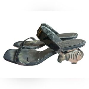 Ramon Tenza Black Fish Heel Sandals • Sculptural Metal Heel
